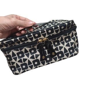 2 For 15$Estee Lauder Geometric Pattern Black/Cream Make Bag w/Double Zipper New